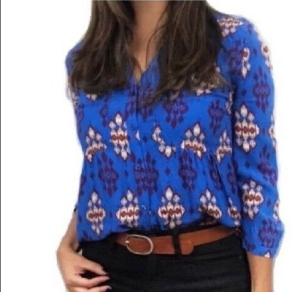 Anthropologie Maeve Woodland Walk Aztec Print Top -Size 2